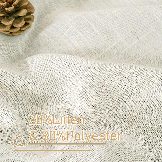 LAMIT 54 Inch Semi Sheer Window Linen Curtains, Light Filtering Panels Back Tab and Rod Pocket Neutral Drapes for Bedroom/Living Room, Cream, 2 Panels, 34 x 54 Inch