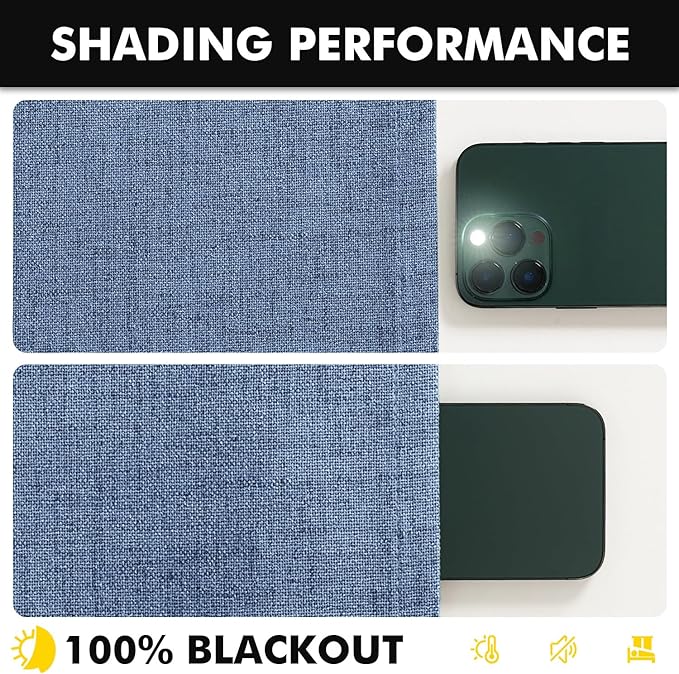 MIULEE 100% Blackout Linen Curtains for Bedroom, Blue Solid Luxury Decor Thermal Insulation Room Darkening Drapes for Living Room Nursery Back Tab Rod Pocket 42 x 63 Inches, 2 Panels