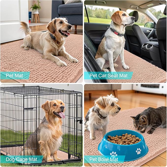 OLANLY Dog Door Mat for Muddy Paws 54x24, Absorbs Moisture and Dirt, Absorbent Non-Slip Washable Doormat, Quick Dry Chenille Mud Mat for Dogs, Entry Indoor Entryway Carpet for Inside Floor, Peach