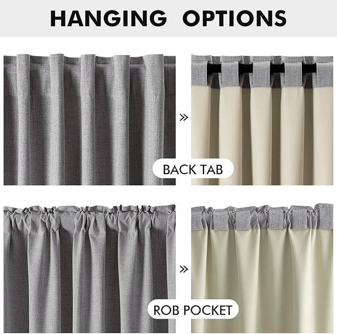 MIULEE 100% Blackout Linen Curtains for Bedroom, Glacier Gray Solid Luxury Decor Thermal Insulation Room Darkening Drapes for Living Room Nursery Back Tab Rod Pocket 42 x 96 Inches, 2 Panels