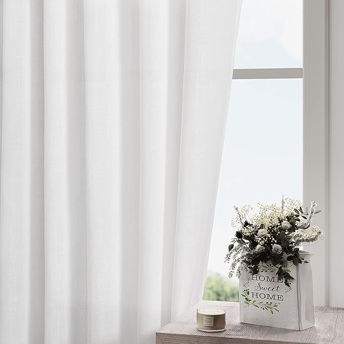 Extra Long White Curtain 108 inches Long 2 Panels Set for Living Room Back Tab Modern Farmhouse Coastal Decor Cotton Textured Off White Sheer Linen Curtains 108 inch Length for Large Window 9 FT