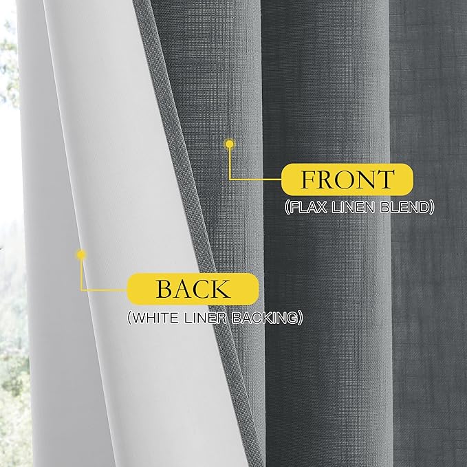 NICETOWN 100% Absolutely Blackout Linen Curtains with Thermal Insulated White Liner, Dove Grey, 42" Wide, 2 Pieces, Privacy Vertical Window Drapes for Office Laundry Living Room Windows 72 inch Long