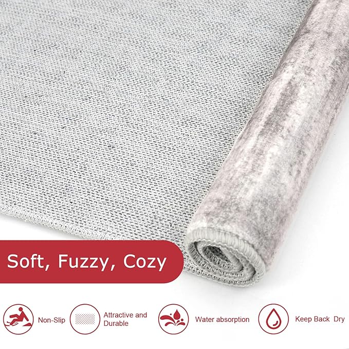 KOZYFLY Modern Abstract Washable Rug Runner 2.6x12 Hallway Rug Runner Non-Slip Soft Kitchen Runner Rugs, Grey/Light Beige/Brown Striped Carpet for Entryway Bathroom