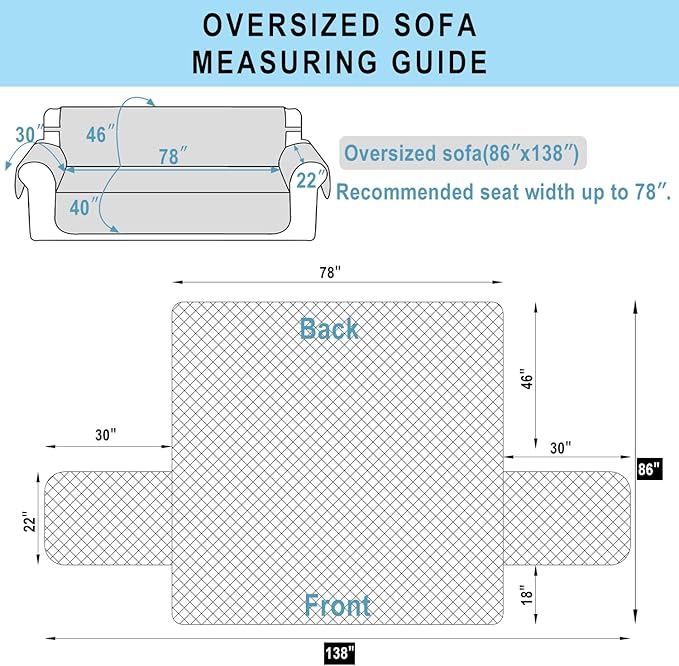 Reversible Oversized Sofa Covers Couch Cover Furniture Protector for Dogs Elastic Straps Water Resistant(XLSofa Dark Blue/Light Grey)