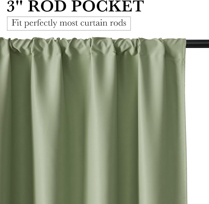 RYB HOME Bedroom Blackout Curtains 84 inches Long, 100% Blackout Thermal Insulated Noise Reducing Curtains for Living Room Nursury, 42 inches Wide by 84 inches Long, Sage Green
