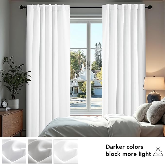 Deconovo Room Darkening Curtains, Thermal Insulated Noise-Reducing Window Panels for Bedroom, Living Room and Home Office, 2 Panels, Pure White, 52W x 108L Inch