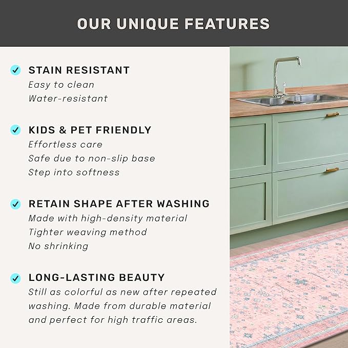 Washable 3x5 Pink Rugs for Girls Bedroom Beside Bed, Nursery Rug, Soft Faux Wool Low Pile Non Slip Stain Resistance Carpet, Pink & Blue