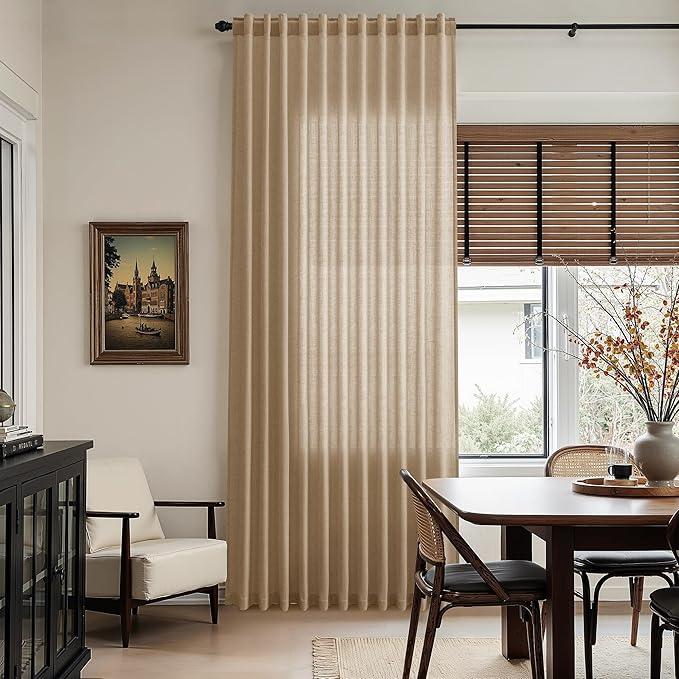 Sand Beige Linen Curtains for Living Room 105 Inches Long Simple Modern Light Filtering Semi Sheer Curtain Back Tab Rustic Farmhouse Luxury Home Decor Drapes for Bedroom Dinner Room 52x105, 2 Panels