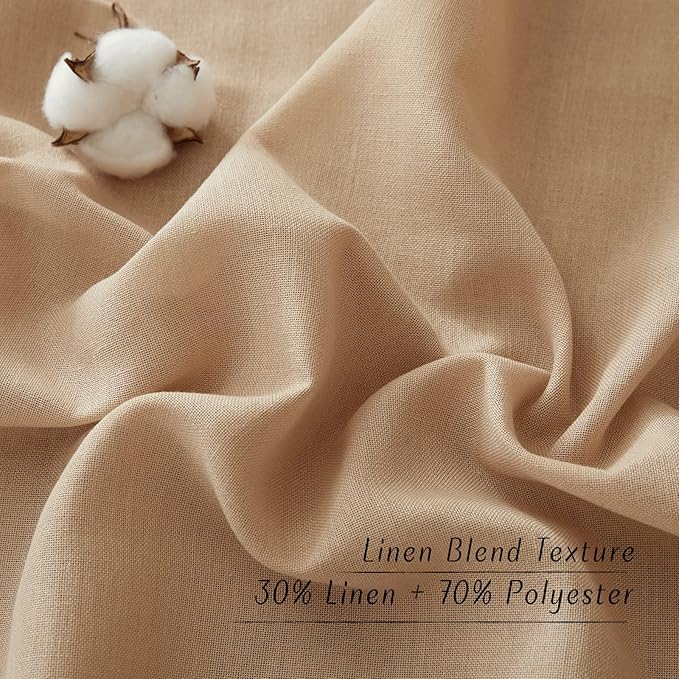 NICETOWN Linen Curtains for Windows 90 inch Long, Grommet Semi Sheer Vertical Drapes Privacy Added with Light Filtering for Doorway/Living Room, Camel, W42 x L90, 2 Pieces