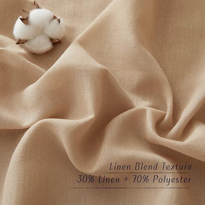 NICETOWN Living Room Curtains Camel Thick Linen Flax Texture, Grommet Semi Sheer Privacy Assured with Light Filtering Linen Weave Drapes for Bedroom/Farmhouse, W55 x L90, 2 Panels