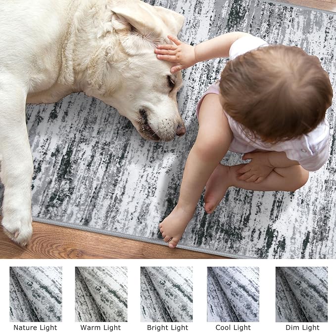 Lansny Modern Abstract Hallway Runner Rug, Black Grey White White Washable Kitchen Runner Non-Slip Soft 2x8 Runner Rug Thin Print Faux Wool Carpet for Entryway Bedroom Laundry Room Indoor Home Decor