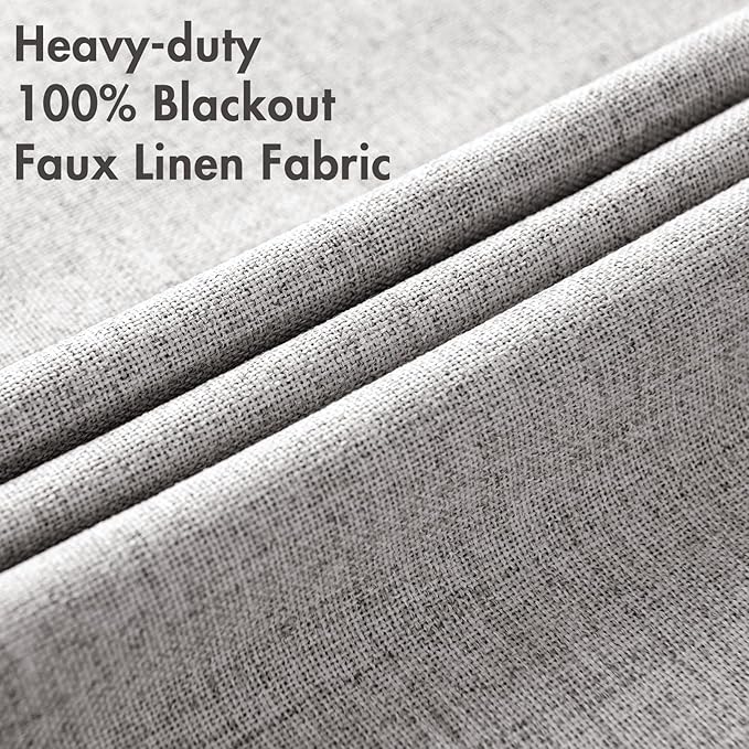 MIULEE Linen Texture Curtains for Bedroom Solid 100% Blackout Thermal Insulated Light Gray Curtains Grommet Room Darkening Drapes for Living Room Nursery 52x45 Inch (2 Panels)