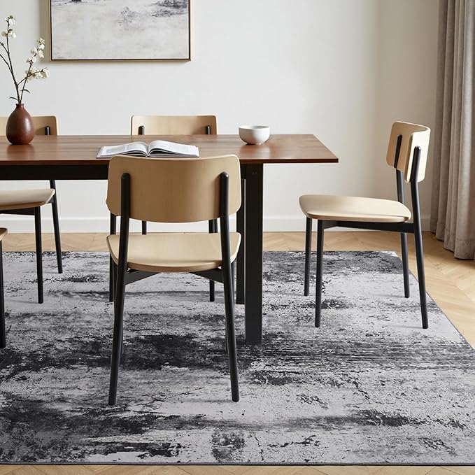 Toneed Abstract Area Rug Modern Washable Rug Soft Non Slip Rug Low Pile for Bedroom Living Room Dining Room Slate Grey 4x6 Feet