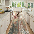 Washable Area Rugs 2'6'' x12 Non-Slip Modern Abstract Soft for Living Room Entryway Bedroom Nursery, Print Pattern, Brown Rust Red Green Blue Multi