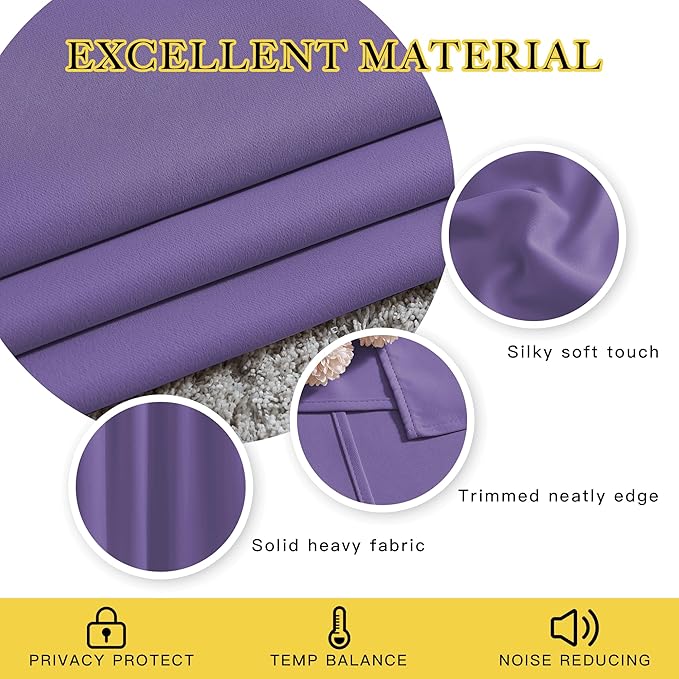 NICETOWN Blackout Curtains for Girls Room - Thermal Insulated Solid Grommet Room Darkening Panels/Drapes for Girl's Bedroom (Lilac Purple, 1 Pair, 66 by 54-Inch)