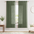 Nanspring Olive Green Linen Curtains 72 Inches Long 2 Panels Set for Living Room Back Tab Rod Pocket Light Filtering Semi Sheer Privacy Drapes Cotton Farmhouse Bedroom Curtain 52X72 Inches