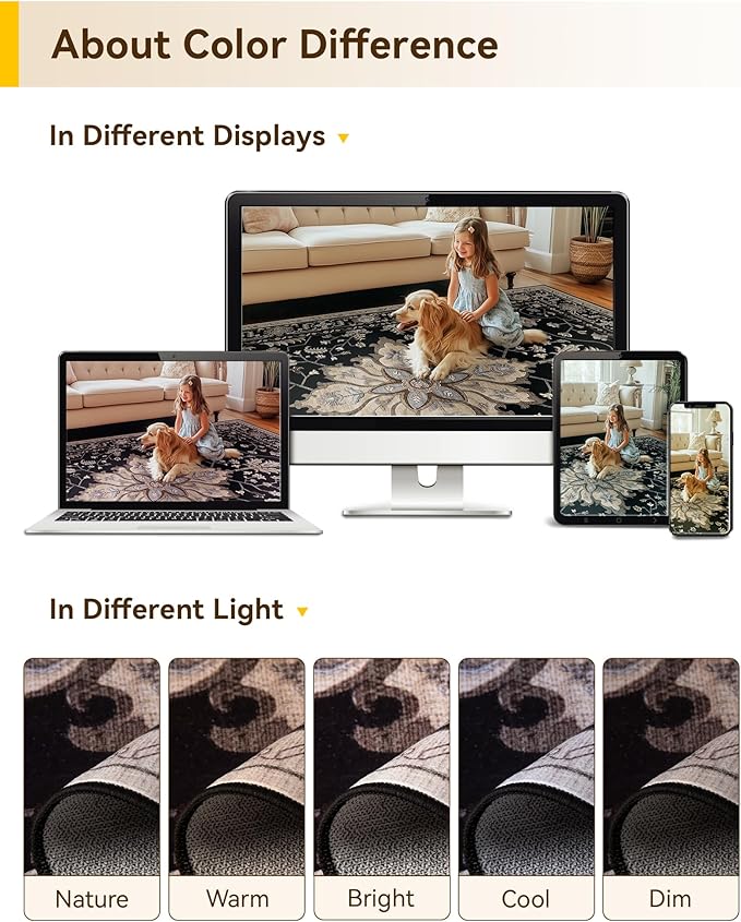 RELEANY Area Rugs 3'x7' Runner Rug Non Slip Washable for Kitchen Hallway Bedroom Beside Laundry Room Bathroom Rug, Floor Carpet, Black Brown Neutral Dark Tan
