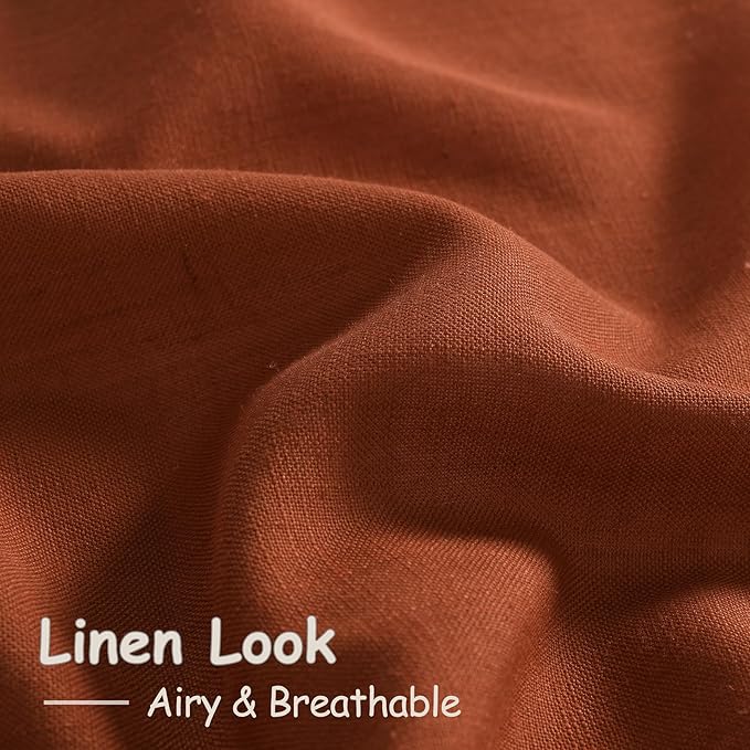 Nanspring Terracotta Linen Curtains 63 Inches Length 2 Panels for Living Room Back Tab Pocket Light Filtering Semi Sheer Drapes Cotton Linen Textured Brick Burnt Orange Window Curtain 52X63 Inch