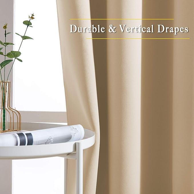 NICETOWN Bedroom Blackout Curtains and Drapes - Window Treatment Thermal Insulated Solid Grommet Blackout Drapes for Bathroom (Biscotti Beige, Set of 2, 37 by 54 Inch)