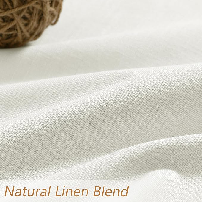 Guken Ivory 100% Blackout Linen Curtains 100 Inch Length 2 Panels Set for Living Room Bedroom Back Tab Rod Pocket Thermal Insulated Black Out Drapes Room Darkening Farmhouse Window Curtains 52x100