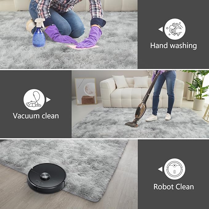 Shag Area Rugs for Bedroom Living Room,4X6 Ultra Soft Fluffy Area Rugs for Dorm, Indoor Carpet Nursery Rugs for Kids Room Home Decor,Tie-Dye Grey