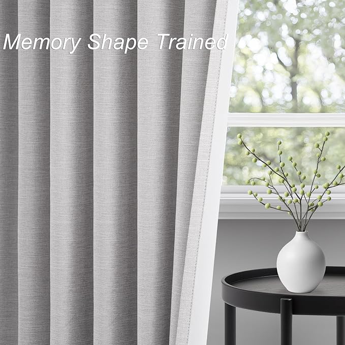 Extra Wide Total Blackout 96 Inch Curtains 72 Inches Wide for Living Room Grey Beige Pleat Linen Blackout Curtain for Large Window Treatment Privacy Thermal Drapes Rod Pocket(72"W x 96"L 1 Panel)