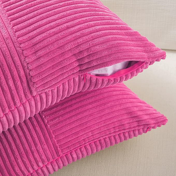 Fancy Homi 2 Packs Hot Pink Decorative Throw Pillow Covers 16x16 Inch for Living Room Couch Bed Sofa, Rustic Farmhouse Boho Home Decor, Soft Corss Patchwork Corduroy Textured Cushion Case 40x40 cm