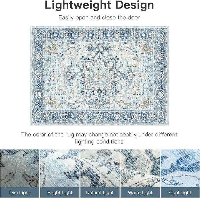 Lofus 2x3 Washable Rug for Entryway Bathroom, Non Slip Kitchen Mats for Floor, Vintage Soft Door Mat Indoor Entrance, Small Area Rugs, Farmhouse Carpet for Entry Living Room Bedroom, Blue Gold