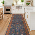 Hazo Haus Washable 3x8 Long Runner for Wide Kitchen Floor - Navy Blue 8ft Hallway Runner Rug, Pet Friendly Waterproof Non Slip with Rubber Backing, Stain Resistant Area Rug