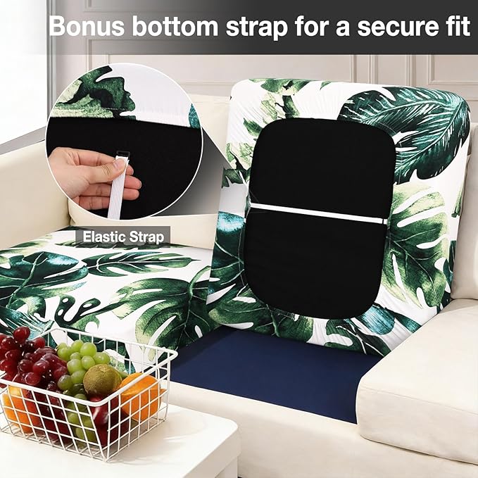 hyha 14Pcs Patio Cushion Covers, Stretch Outdoor Couch Cushion Covers, Washable Outdoor Chair/Sofa Slipcovers for Patio Furniture Cushions Protector with Elastic Bottom(Monstera Deliciosa,Cover Only)