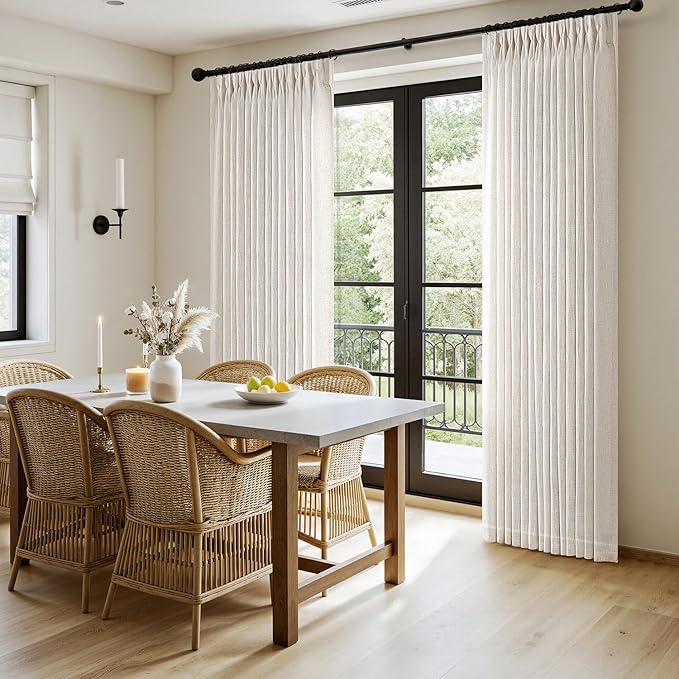 MIULEE Pinch Pleated Thick Linen Curtains 86 Inches Long 2 Panels Set for Living Room Bedroom, Linen Textured Drapes Pinch Pleat Back Tab Light Filtering Natural Farmhouse Semi Sheer Window Curtains