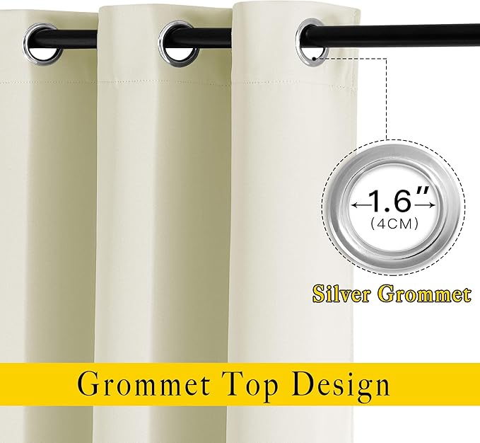 NICETOWN Room Darkening Window Curtains 90 inch Length - Thermal Insulated Grommet Light Blocking Solid Curtain Drapes for Bedroom/Living Room (Beige, Set of 2, 66" Wide Per Panel)