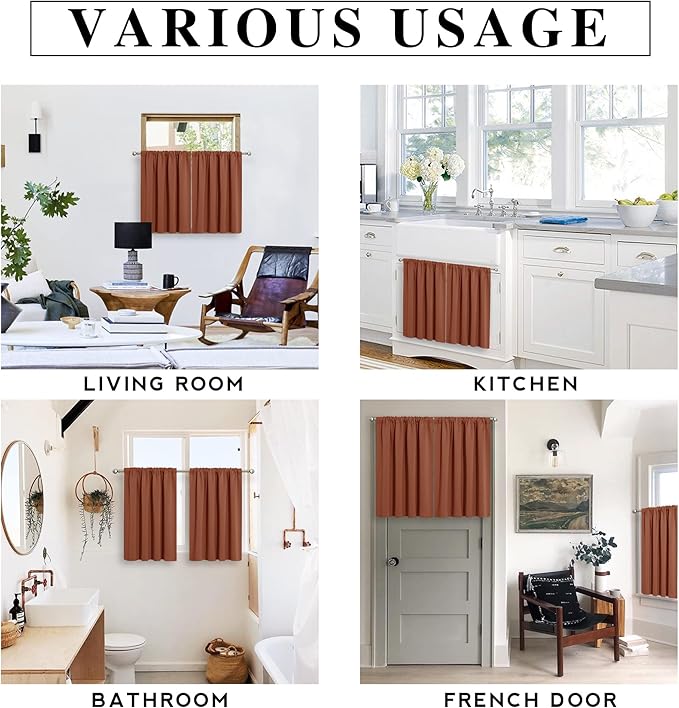 RYB HOME Short Burnt Orange Blackout Curtains for Small Bedroom Window, Insulating UV Blocking Drapes for Kitchen Cafe Basement, Privacy Tiers for Bathroom Window, Width 42 by Length 36, Set of 2