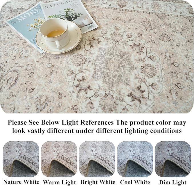 Washable 4x12 Wide Hallway Runners: 12ft Vintage Soft Runner Rug for Entryway Living Room Non Slip Water Resistant Carpet for Kitchen Dining Room Ultra Thin Nursery Bedroom Area Rug(Beige,4x12)