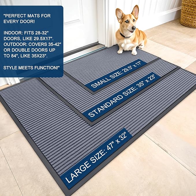 OLANLY Front Door Mat Indoor Outdoor Entrance, 2-Pack 59 x 34 Inch, Waterproof Heavy Duty Doormat, Fade Resistant, Low Profile, Easy Clean Patio Porch Welcome Floor Mats for Entry, Ash Grey