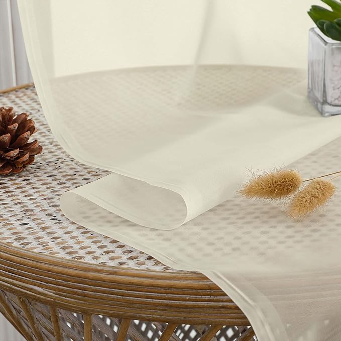 OWENIE Sheer Curtains 84 Inches Long 2 Panels Set, Sheer Cream Curtains for Living Room Bedroom 59 Inch Extra Wide, Modern Voile Filmy Rod Pocket Drapes, 2 Pcs, Each 59 W x 84L, Cream