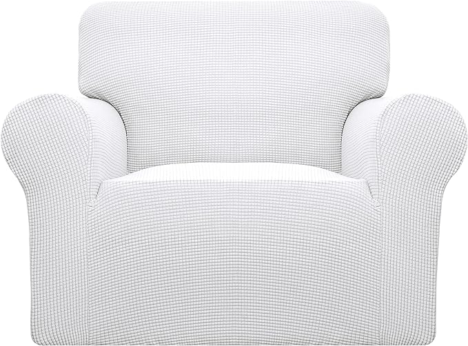 Easy-Going Stretch Oversized Chair Sofa Slipcover 1-Piece Couch Sofa Cover Furniture Protector Soft with Elastic Bottom for Kids Spandex Jacquard Fabric Small Checks Snow White