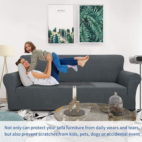 1 Piece Jacquard Couch Covers for 2 Cushion Couch High Stretch