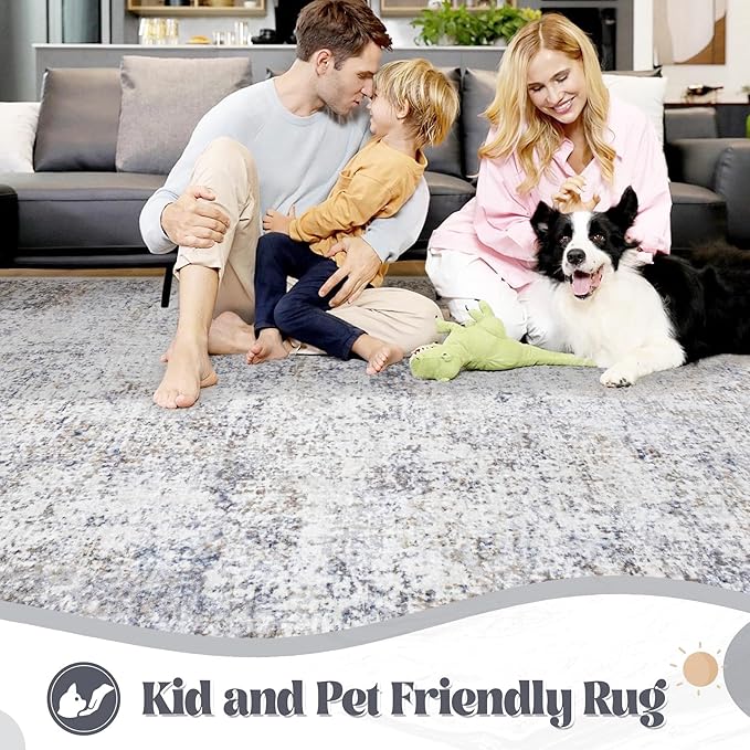 XLUEZ 2x7 Runner Rug for Hallway, Washable Modern Abstract Runner Rugs Neutral Soft Non Slip Kids Rug Stain Resistant Indoor Runners for Entryway Bedroom Kitchen Laundry Room(Bluegrey, 2'x7')