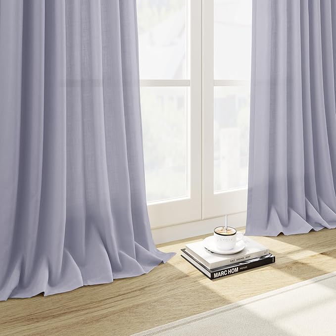 Nanspring Lavender Purple Linen Curtains 102 Inches Long for Living Room Boho Decor Light Filtering Semi Sheer Curtain Back Tab and Rod Pocket Modern Luxury Drapes for Bedroom Office 52x102, 2 Panels