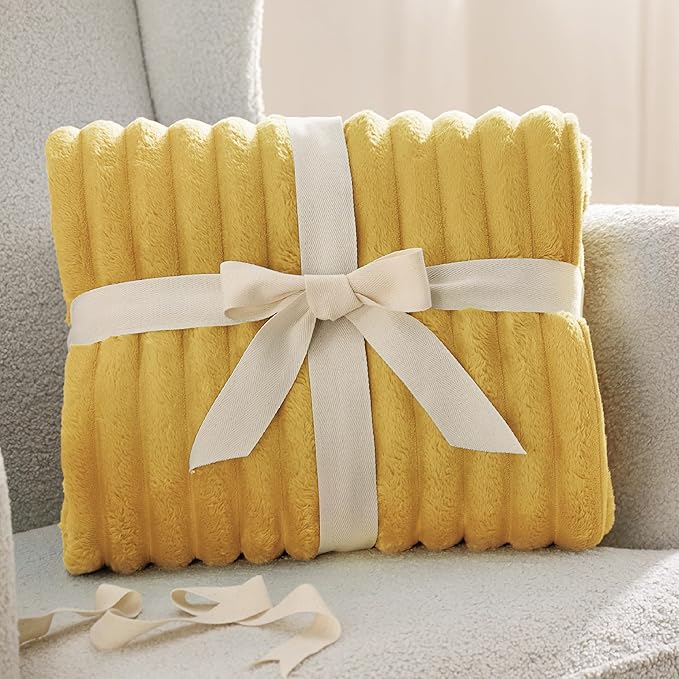 Bedsure GentleSoft Yellow Fleece Blanket for Couch - Cozy Soft Blankets for Women, Cute Small Throws for Girls, 90x90 Inches
