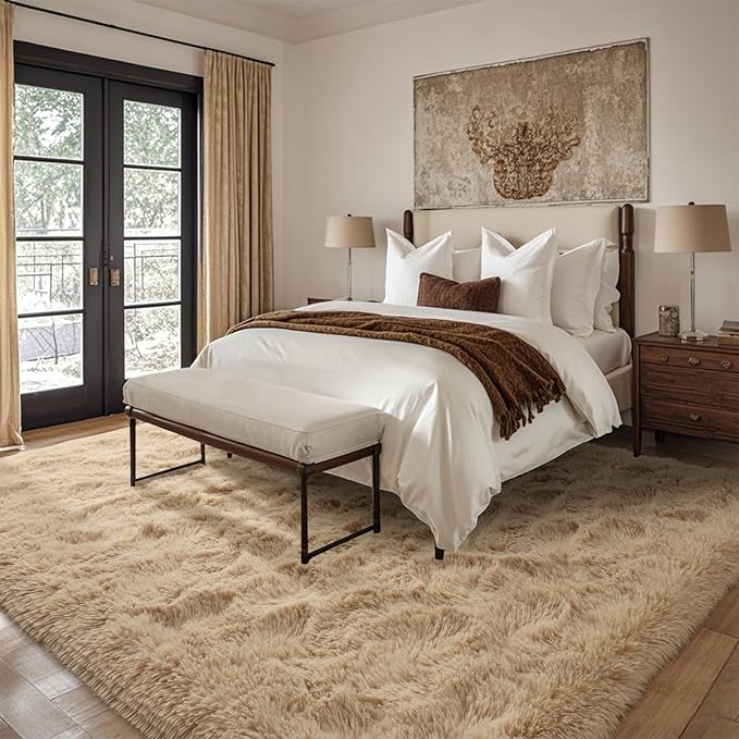 6x9 Ft Large Shag Beige Rugs for Living Room Bedroom, Ultra Soft Fluffy Furry Area Rugs for Playroom Indoor Floor, Aesthetic Carpet for Kids Home Decor