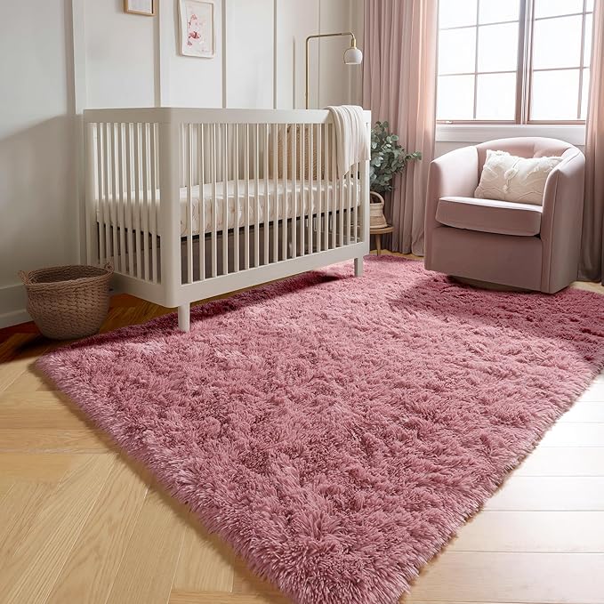 ONASAR Blush Area Rugs for Bedroom Living Room, Fluffy Fuzzy Shag Shaggy 4x6 Bedside Rug, Soft Plush Indoor Floor Carpet for Nursery Kids Girls Boys Teen Dorm Home Office Decor Aesthetic