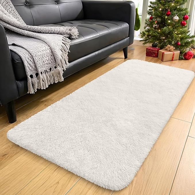 OLANLY 3x9 Machine Washable Runner Rugs for Hallway, Soft Fluffy Shaggy Bedside Rugs for Bedroom, Living Room, Indoor Floor Carpet for Kids Girls and Boys, Nursery Rooms, Home Decor Aesthetic, Ivory