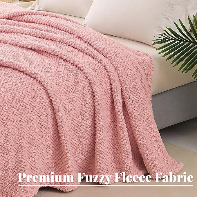 Whale Flotilla King Size Fuzzy Fleece Blanket for Bed, 90x104 Inch Fluffy Warm Soft Jacquard Blankets for All Season, Lightweight and Cozy, Pink