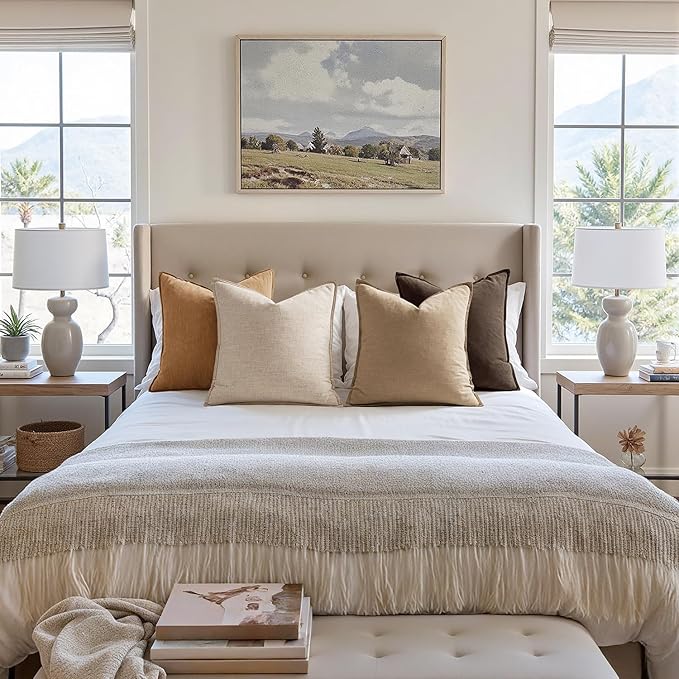 MIULEE Neutral Brown Linen Pillow Covers Pack of 4 Decorative Natural Fall Throw Pillow Covers Soft Accent Boho Farmhouse Couch Pillowcases Modern Spring Decor for Living Room Bed Sofa 20x20 Inch