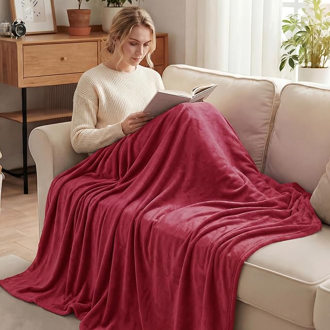Exclusivo Mezcla Fleece Throw XL Blanket for Couch, Sofa, Super Soft and Warm Deep Red Blankets, All Season, Cozy, Plush, Lightweight, 50x70 Inches