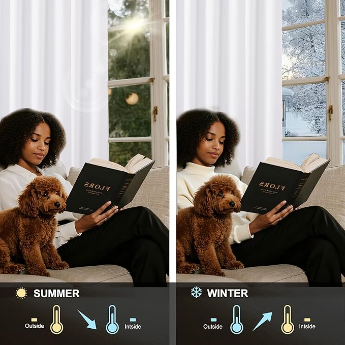 NICETOWN 100% Blackout Window Curtain Panels 78 inch Length for Bedroom, Set of 2, Snow White, 42 inches Wide, Thermal Insulated Drapes