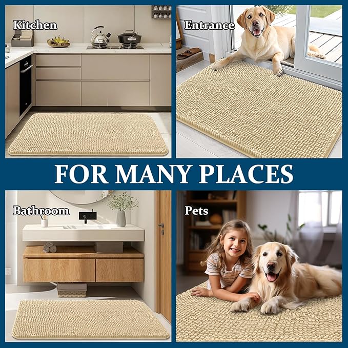 OLANLY Dog Door Mat for Muddy Paws 32x20, Absorbs Moisture and Dirt, Absorbent Non-Slip Washable Doormat, Quick Dry Chenille Mud Mat for Dogs, Entry Indoor Entryway Carpet for Inside Floor, Sand