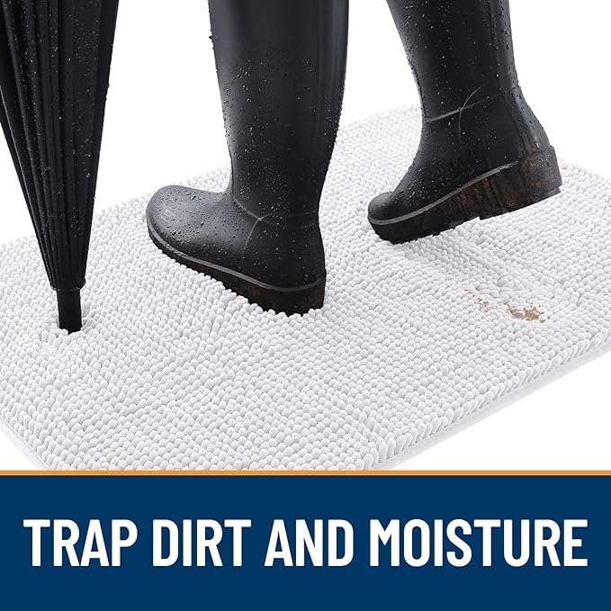 OLANLY Dog Door Mat for Muddy Paws 45x27, Absorbs Moisture and Dirt, Absorbent Non-Slip Washable Doormat, Quick Dry Chenille Mud Mat for Dogs, Entry Indoor Entryway Carpet for Inside Floor, White